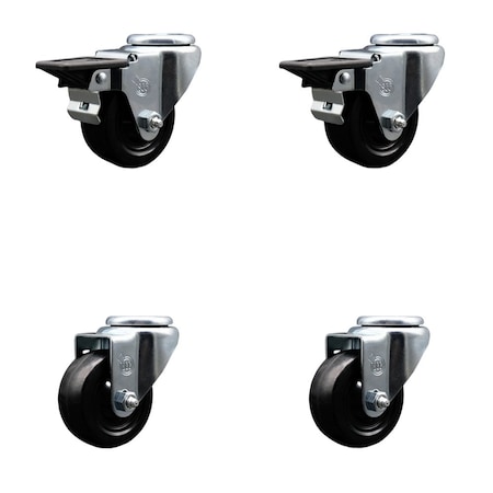 Service Caster 3'' Hard Rubber Wheel Swivel Bolt Hole Caster Set with 2 Posi Lock Brakes, 4PK SCC-BH20S314-HRS-PLB-2-S-2